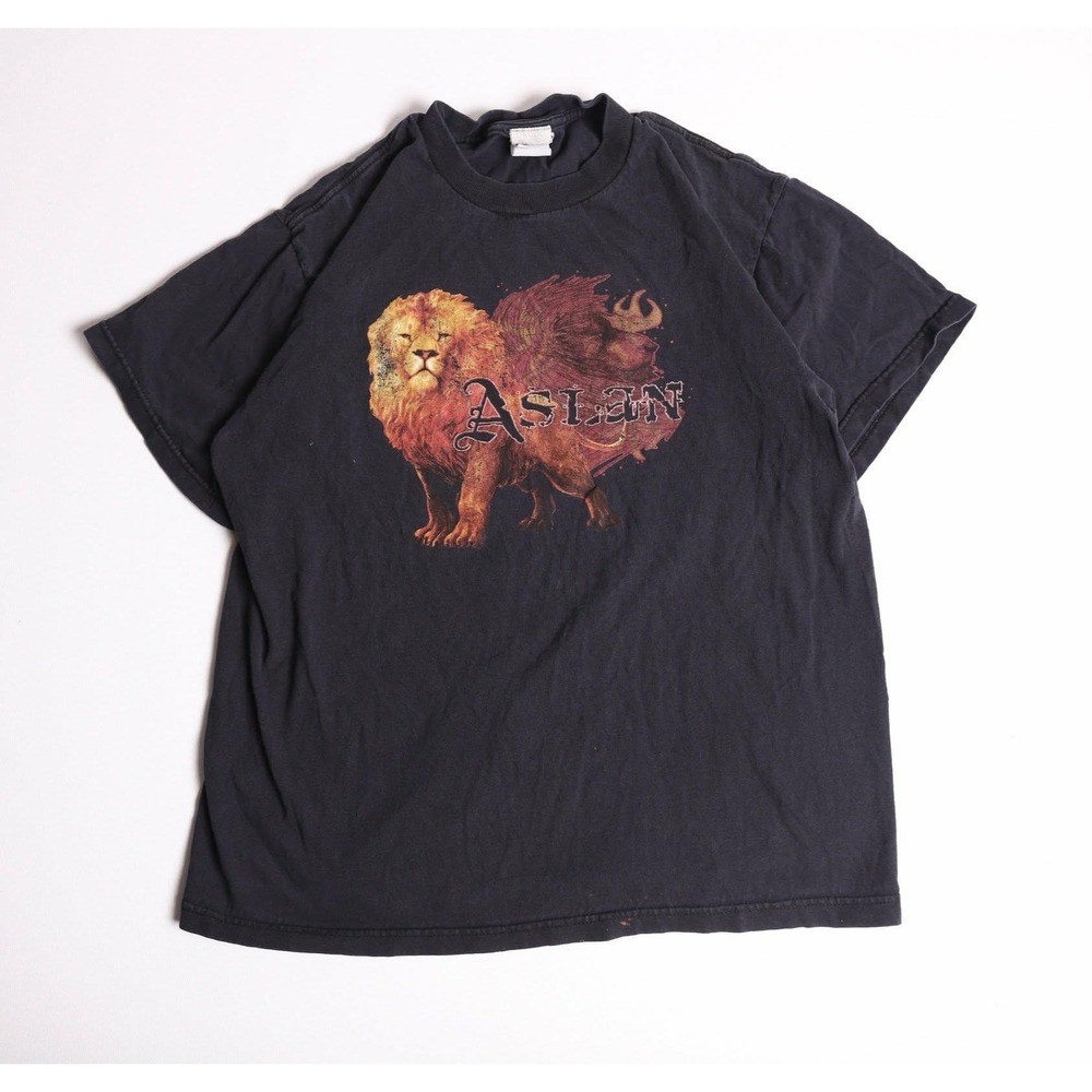 Vintage Aslan Lion Chronicles of Narnia Graphic T-Shirt Faded Black Mens XL